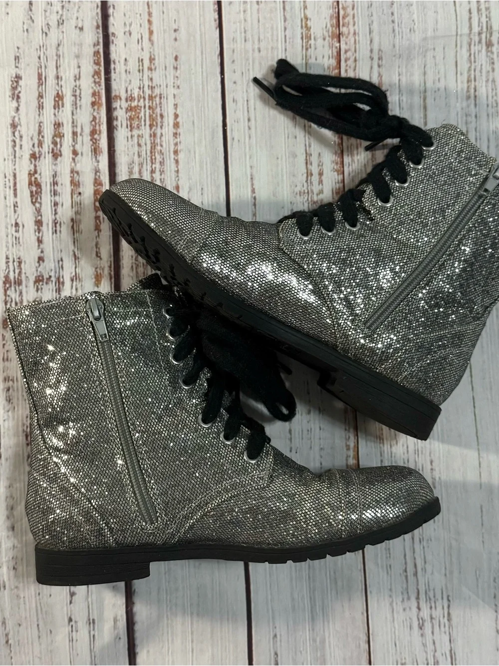 Justice Silver Glitter Lace-Up Girls' Boots